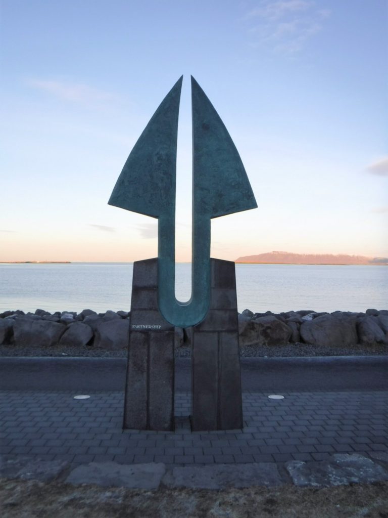 An anchor sculpture on the edge of Reykjavik.