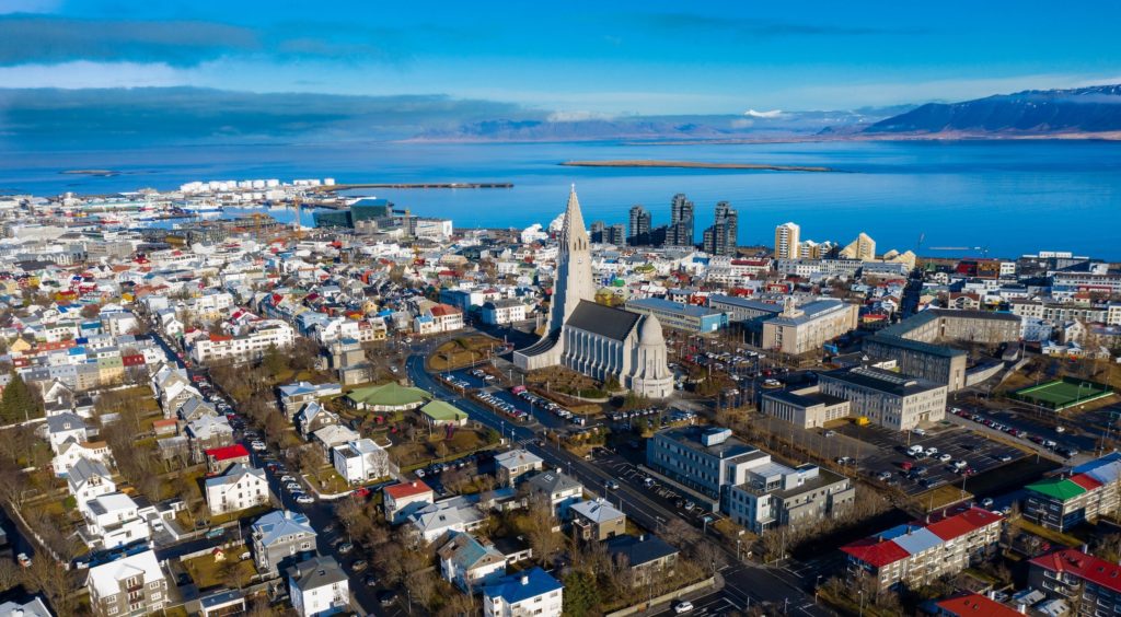 A view of Reykjavik from high above the buildings.