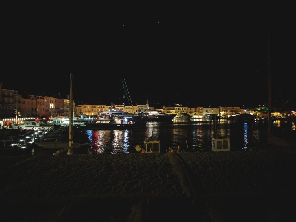 A french harbour at night.