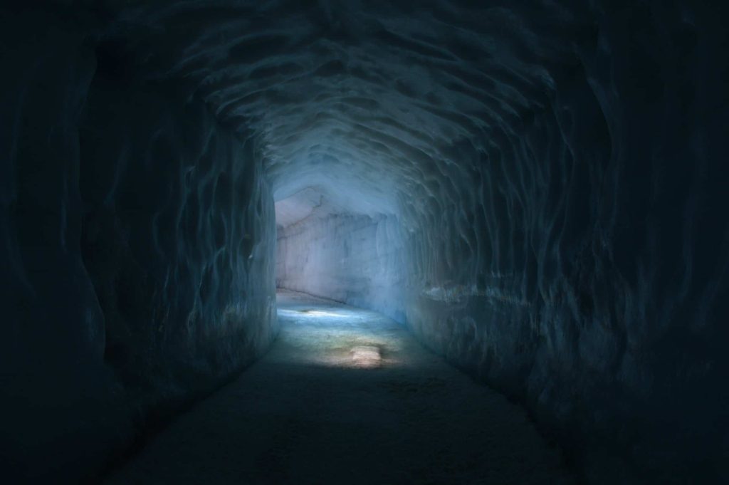 Light at the end of a tunnel of ice.