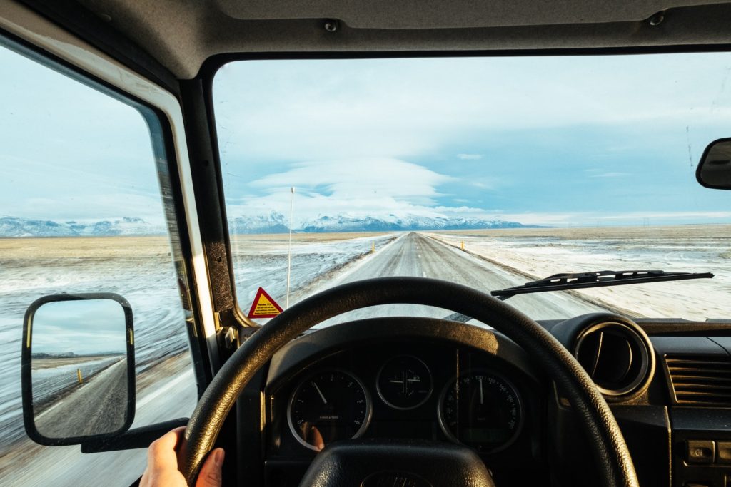 The frozen roads of Iceland from the driver's point of view.