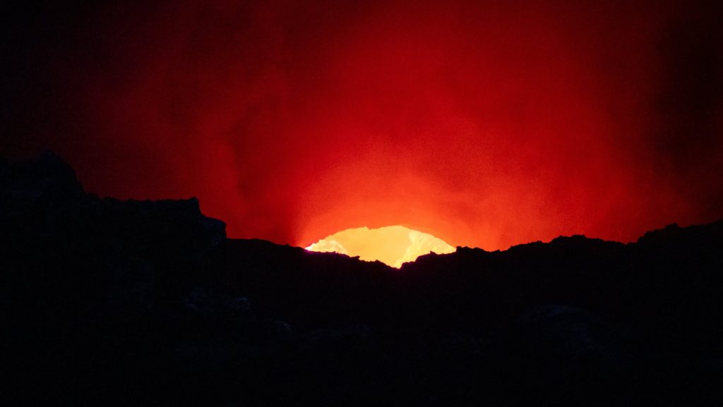 Bright orange lava in the famous Santiago Crater.
