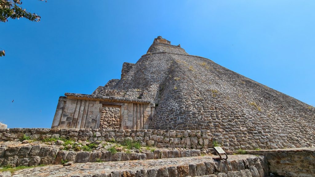 The Pyramid of the Magician is possibly the most famous building in Uxmal. The sides are tall and sloping.