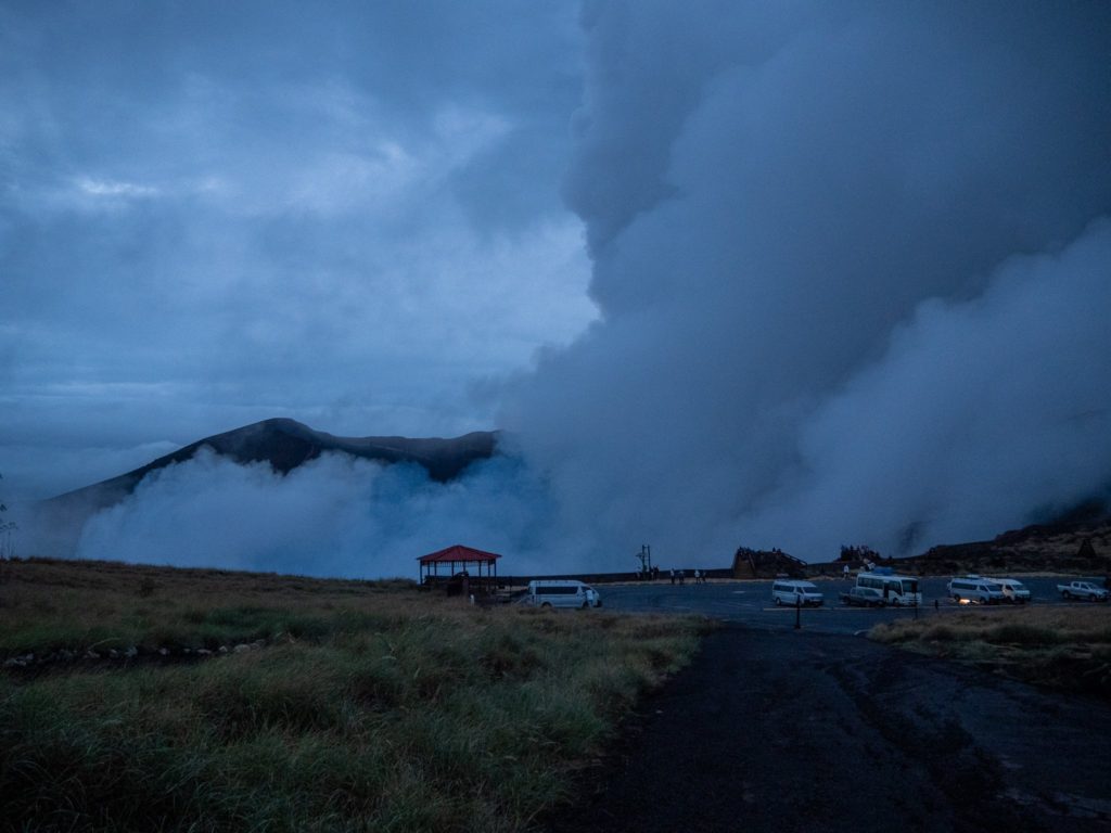 Huge plumes of Sulphur Dioxide drift out from the Santiago Crater.