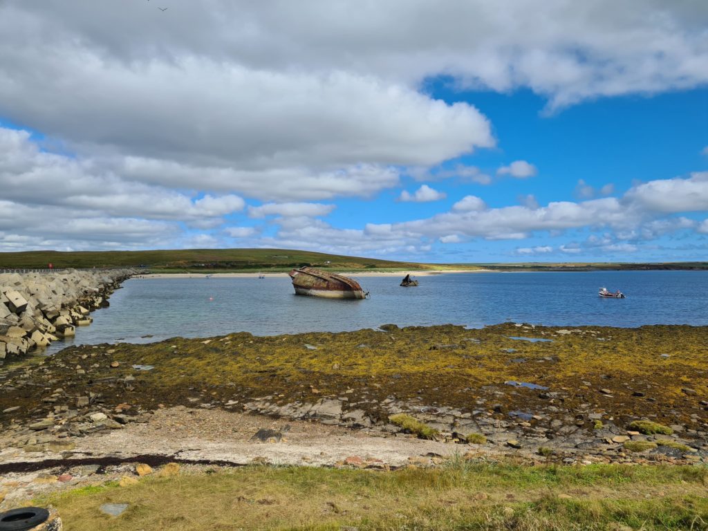 One of the impressive constructed barriers across Scapa Flow.