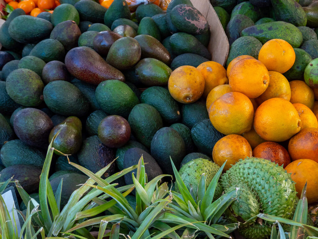 Fresh fruit on display at a market.
