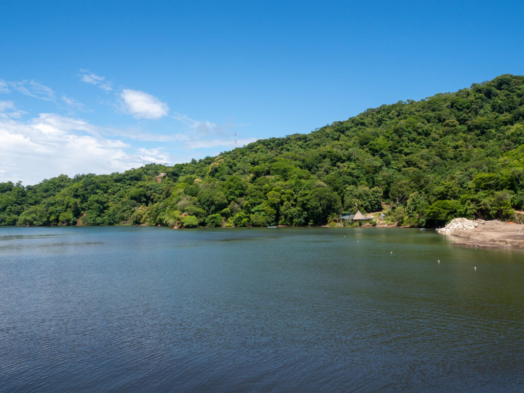 The greenery of the Costa Rican Pacific coastline as viewed from a ferry.