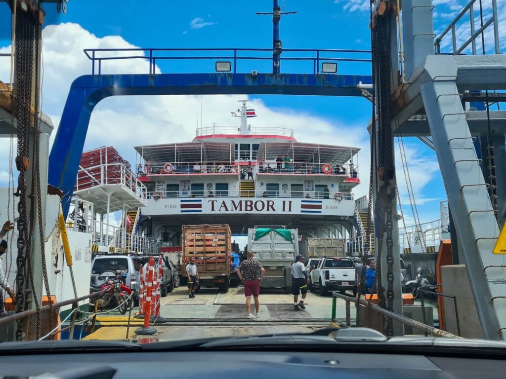 A driver's view when boarding the "Tambor 2" - a ferry that travels between Puntarenas and Paquera.