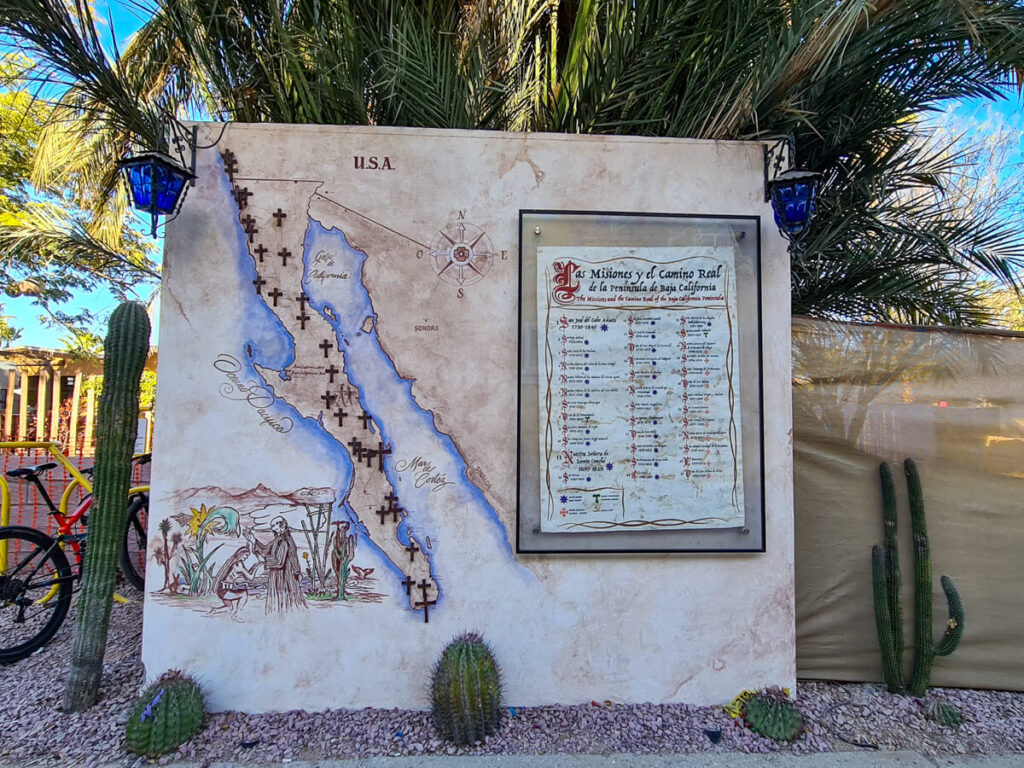 A map of missionaries in Baja California Sur. Each church is represented by a Christian cross on the map.