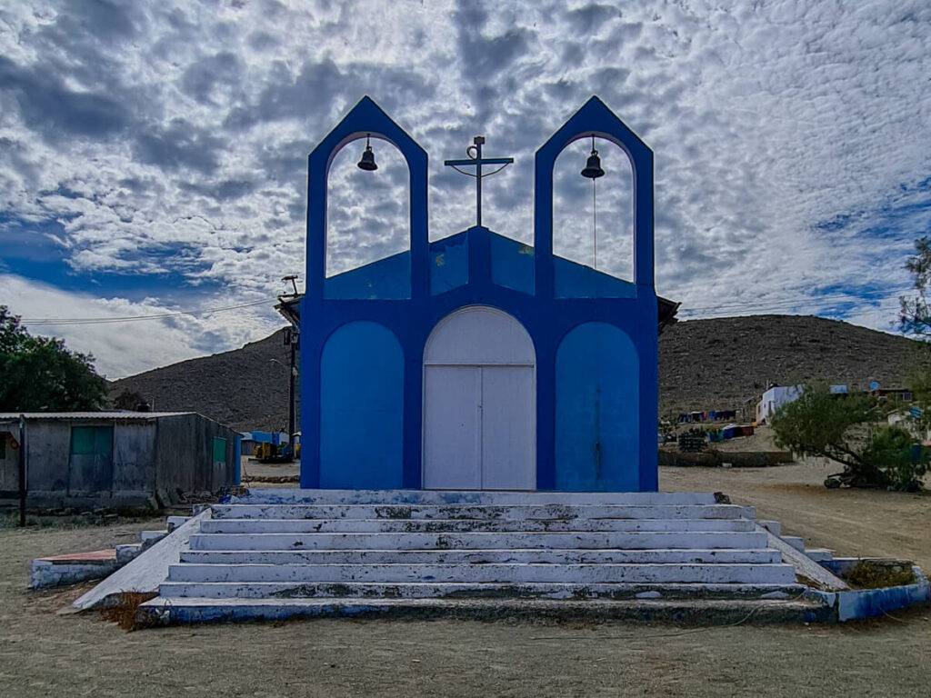 A small blue church on Isla Magdalena.