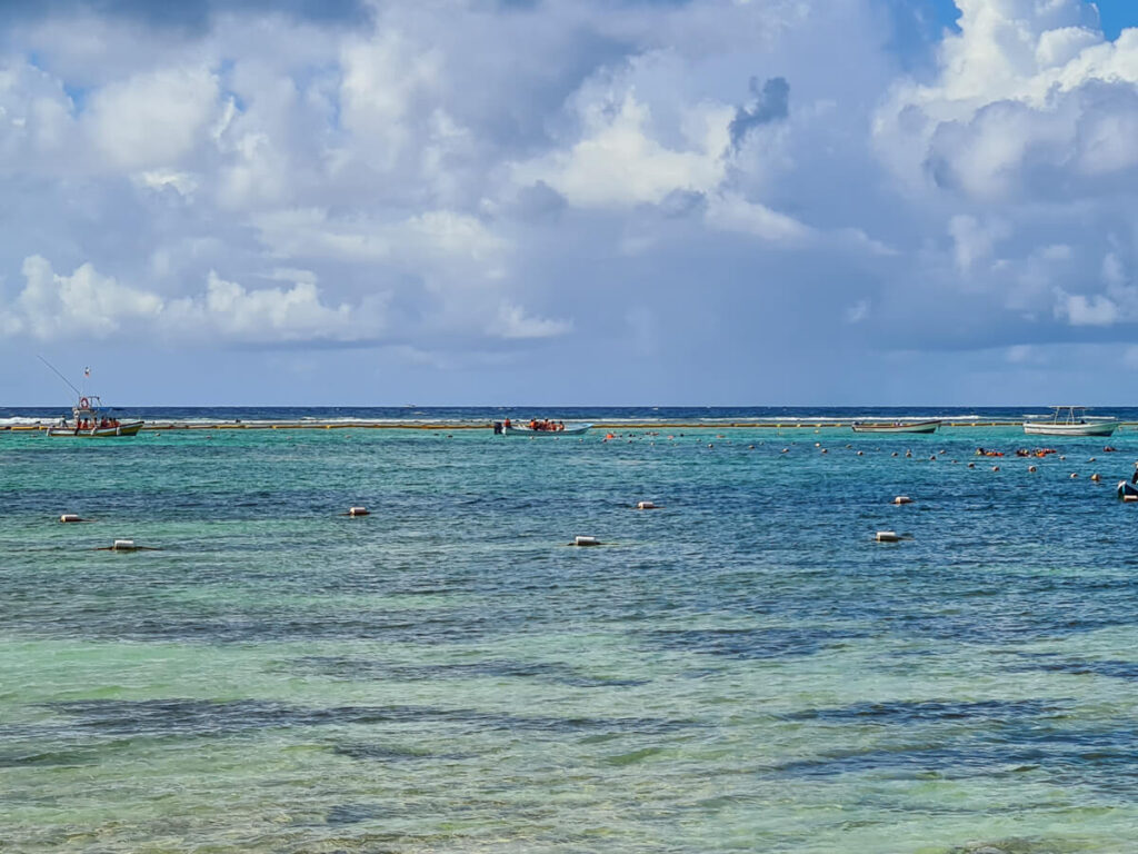 A few boats out in Akumal Bay on the edge of the designated snorkelling zone that's a protected area for turtles.
