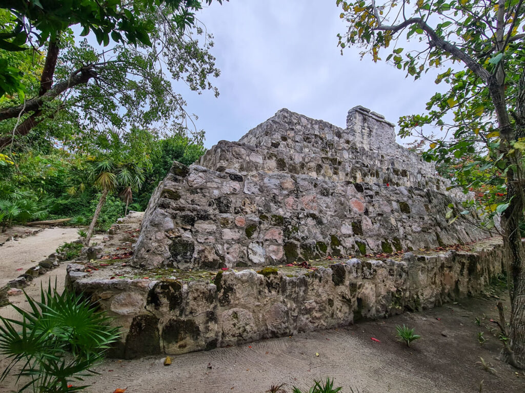 The steps of a small stone temple at the Mayan Museum in Cancun.