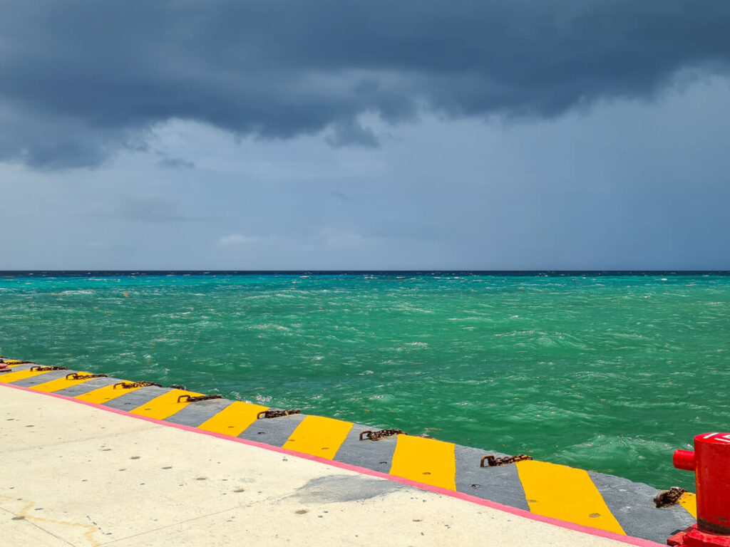 Storm clouds rolling in over the sea, seen from the dock for the Cozumel Ferry in Playa del Carmen.