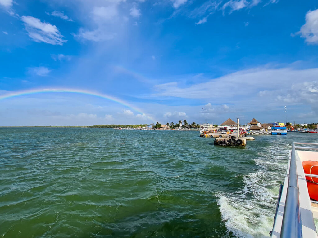 A rainbow over Chiquila, seen from the Holbox Ferry.