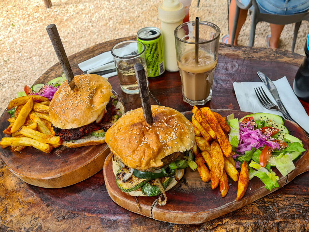 Vegan burgers in Painapol, a popular café in Holbox.