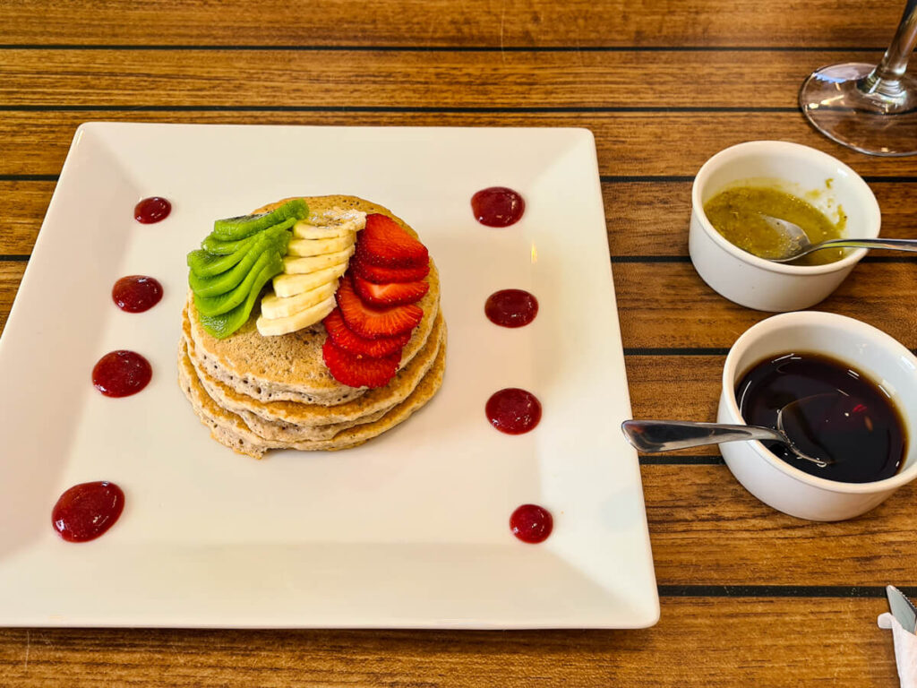 A plate of pancakes in a café in Cozumel.