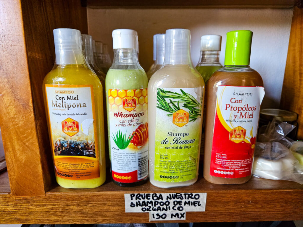 A selection of shampoos sold at Casa Lamat, made from local ingredients.