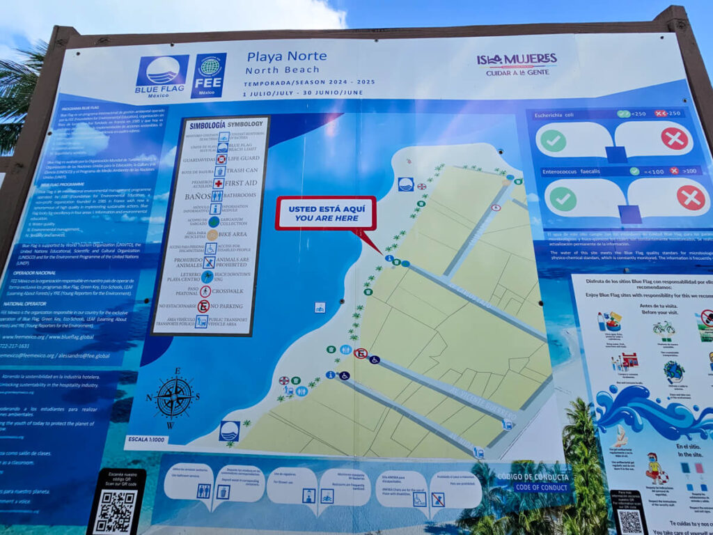 A map of Playa Norte on Isla Mujeres, Mexico.