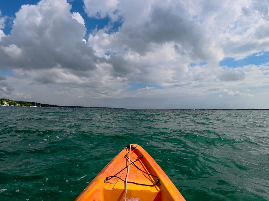 Bacalar Lagoon from the point of view of Dan who is kayaking through the calm waters.