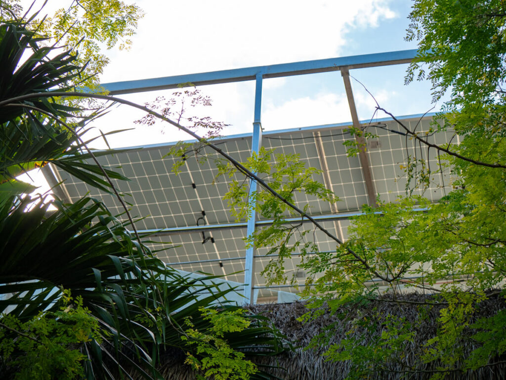 A roof built from solar panels at the Eco-Hotel Casa Lamat, Bacalar.