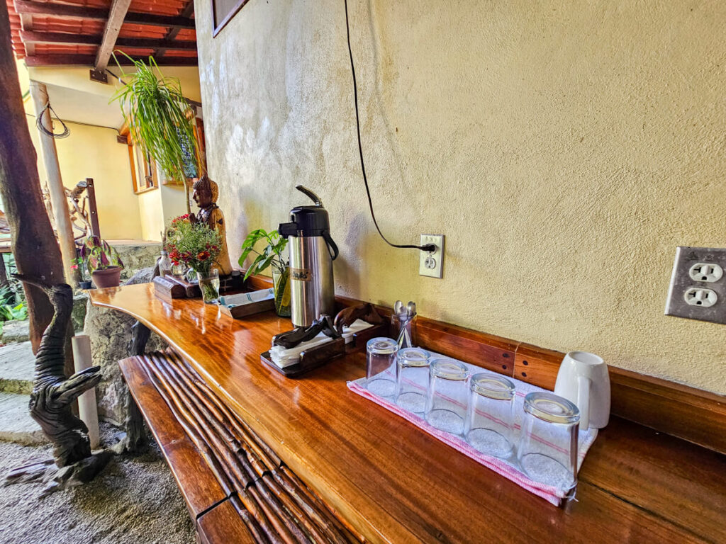A tea and coffee making station at the Casa Lamat restaurant.