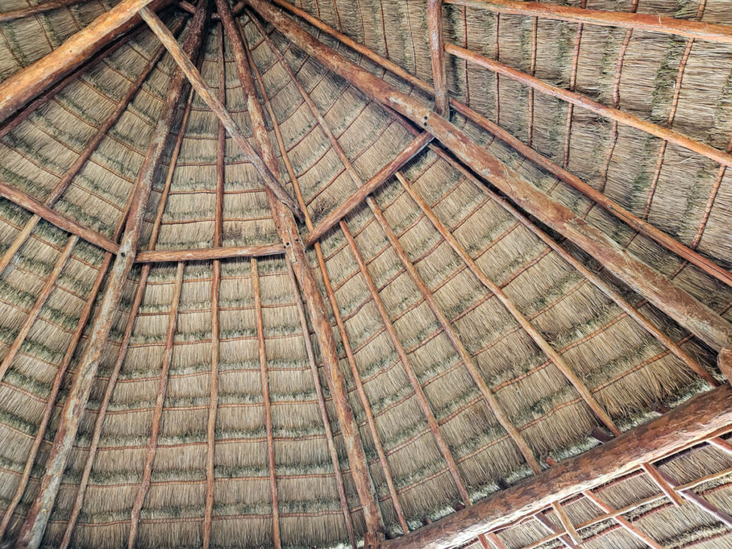 A traditionally weaved palapa-style roof.