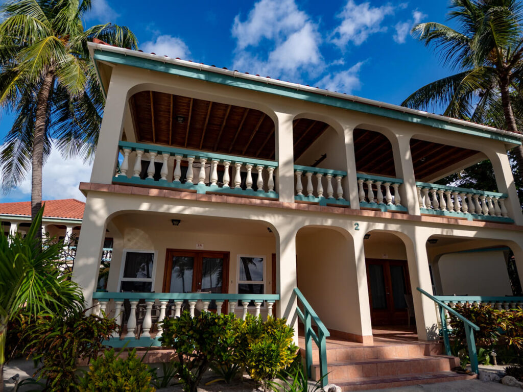 A sea-view suite at Belizean Shores Resort as seen from the outside.