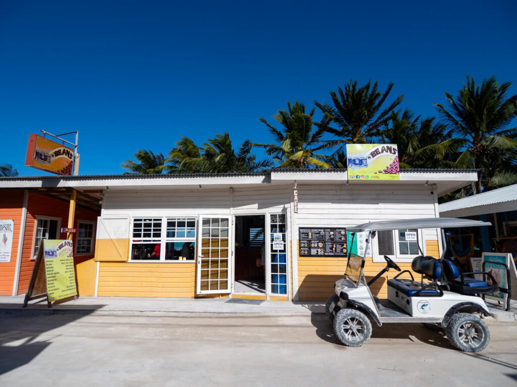 The front entrance to Ice and Beans coffee shop, serving some of the best coffee in Caye Caulker.