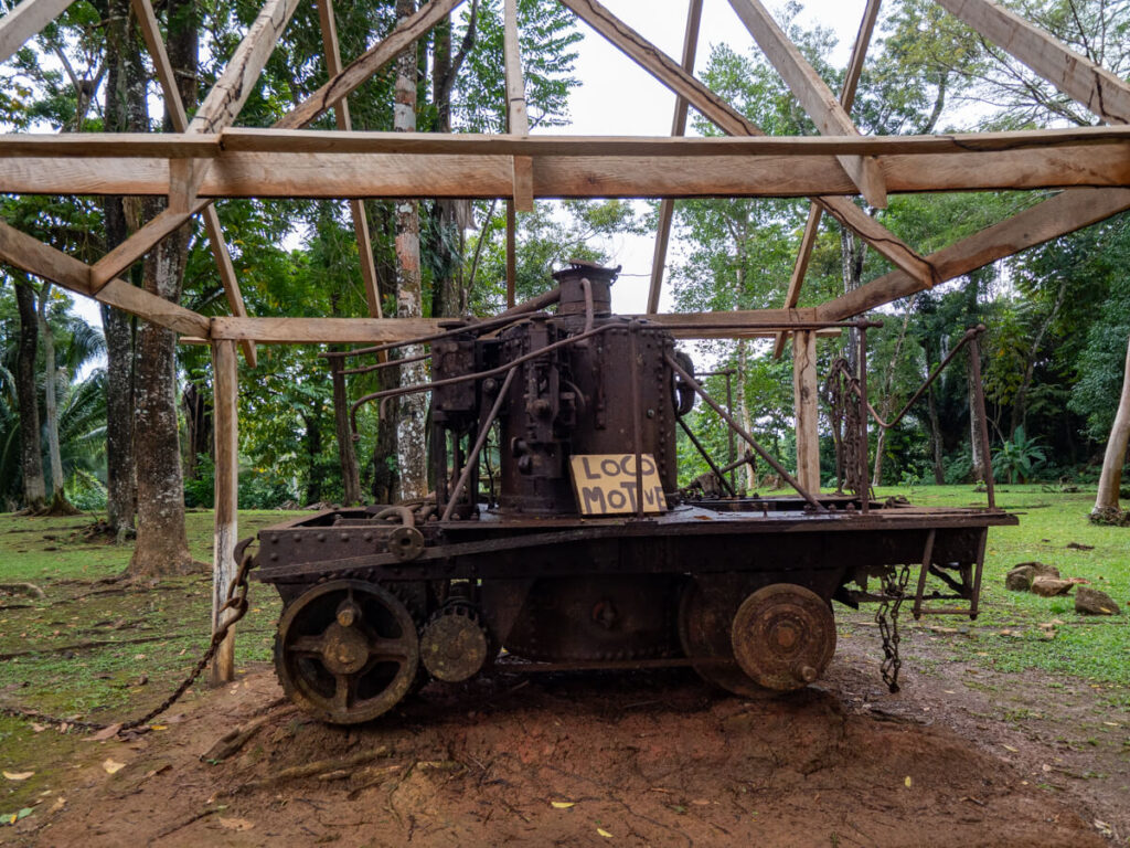 A preserved steam locomotive on display at Serpon Sugar Mill in Belize.