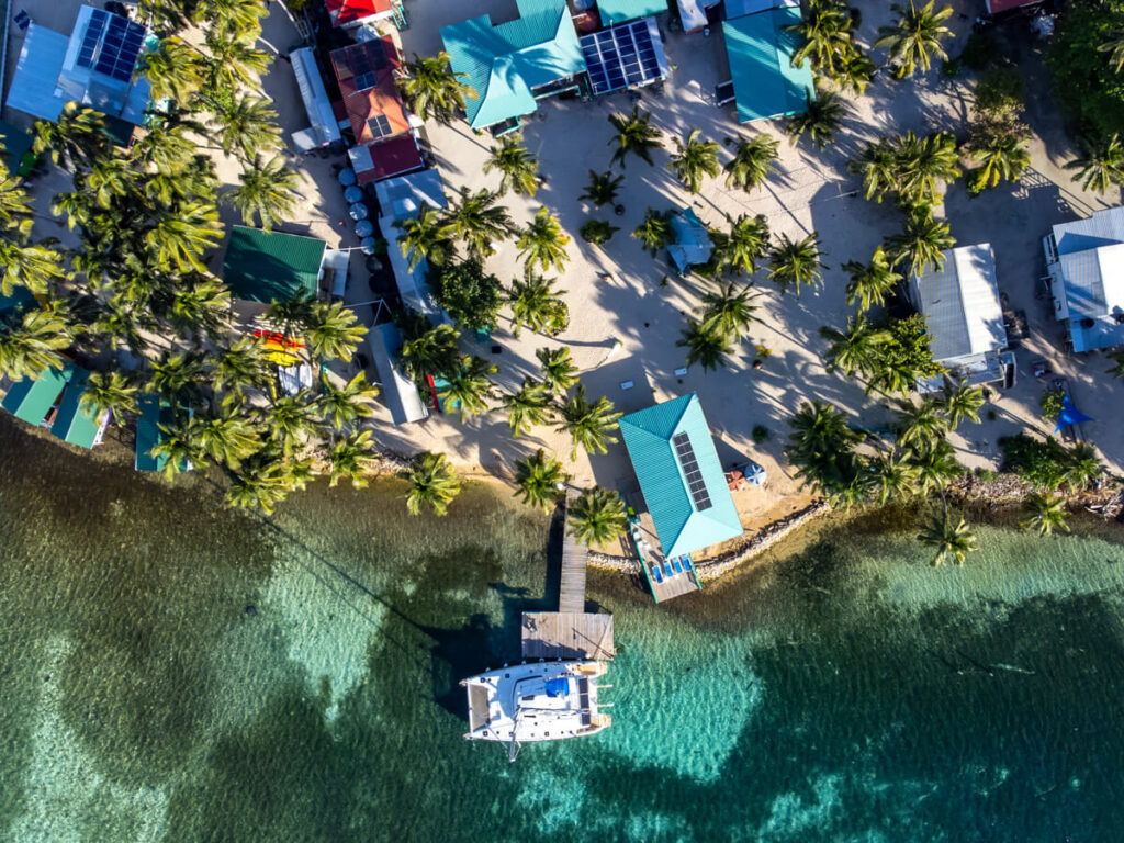 An aerial view of Tobacco Caye, one of the best places to snorkel in Belize.