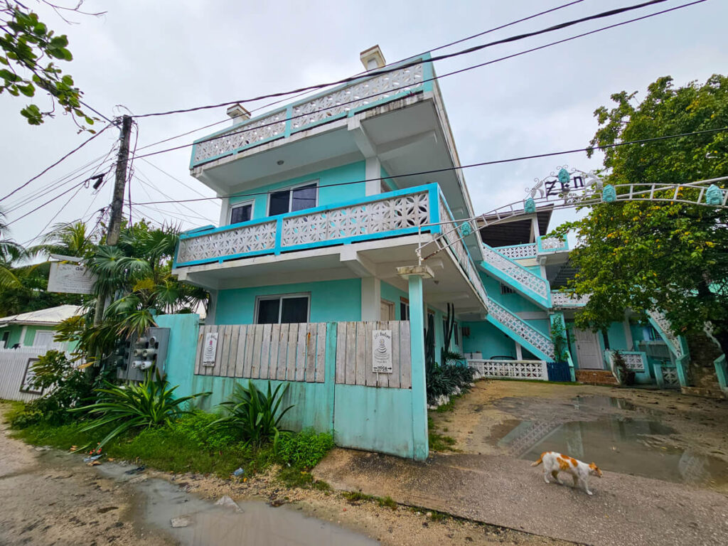 The rustic front entrance to Zen Belize, an affordable yoga studio in San Pedro, Belize.