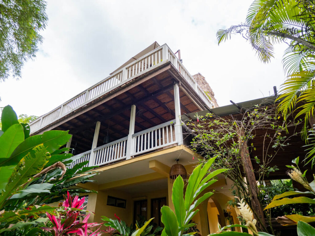 The exterior of the main building at The Rainforest Lodge at Sleeping Giant.