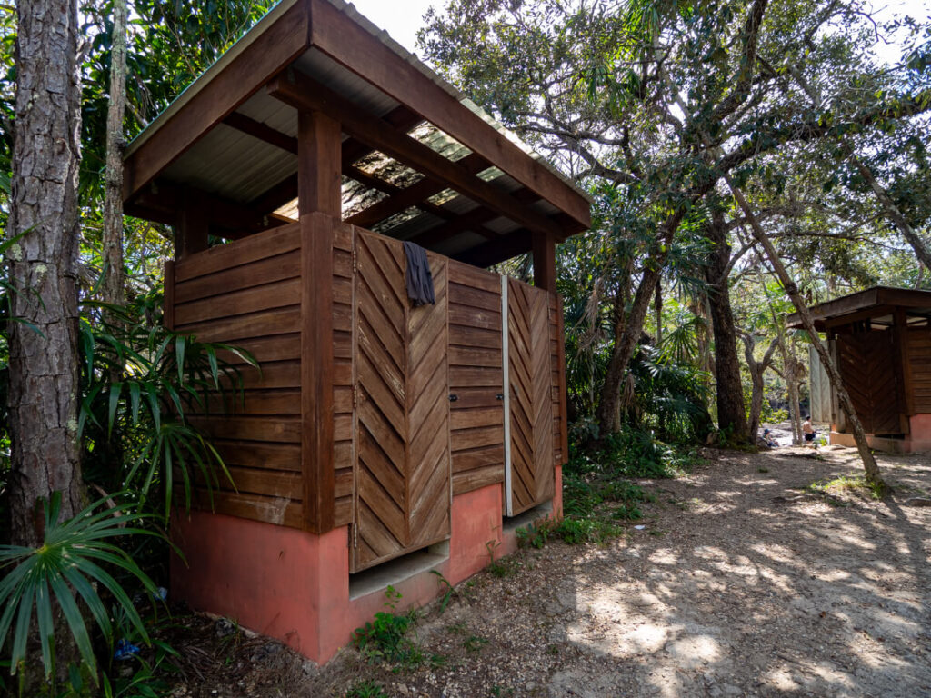The wooden changing hut at Rio On Pools in the Mountain Pine Ridge Forest Reserve.