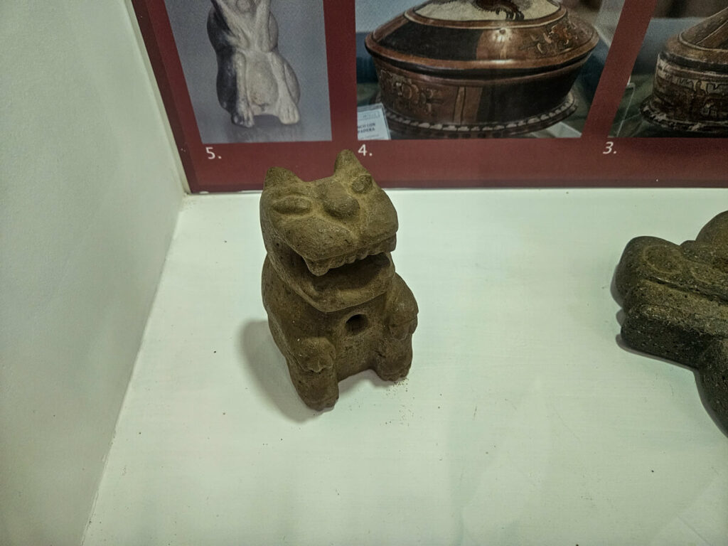 A stone Mayan artefact in a museum in Flores, Guatemala.
