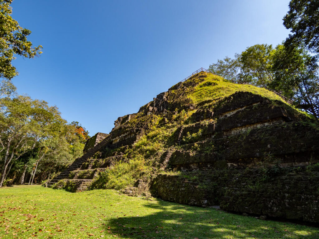 A moss covered Mayan temple in Guatemala.
