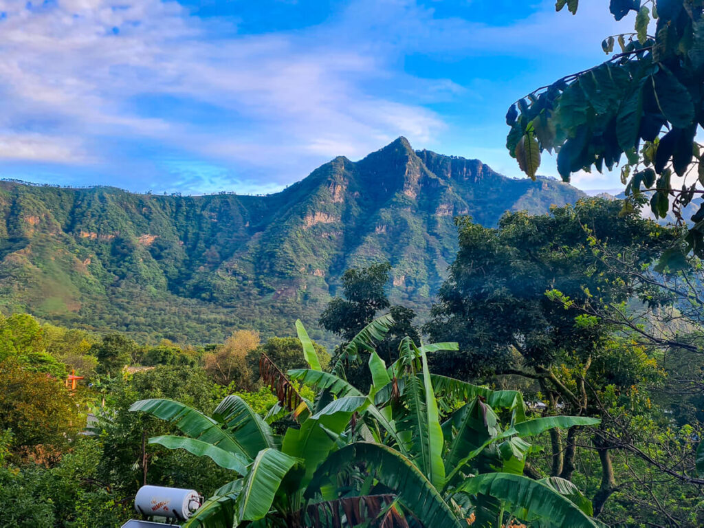 The view of the Indian Nose from Eco-Hotel Mayachik´ in San Juan La Laguna, Lake Atitlán.