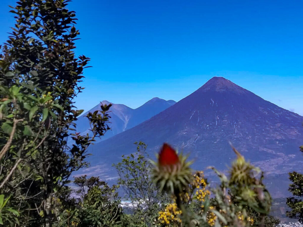Views of Agua, Acatenango, and Fuego Volcanoes, seen from Pacaya Volcano.