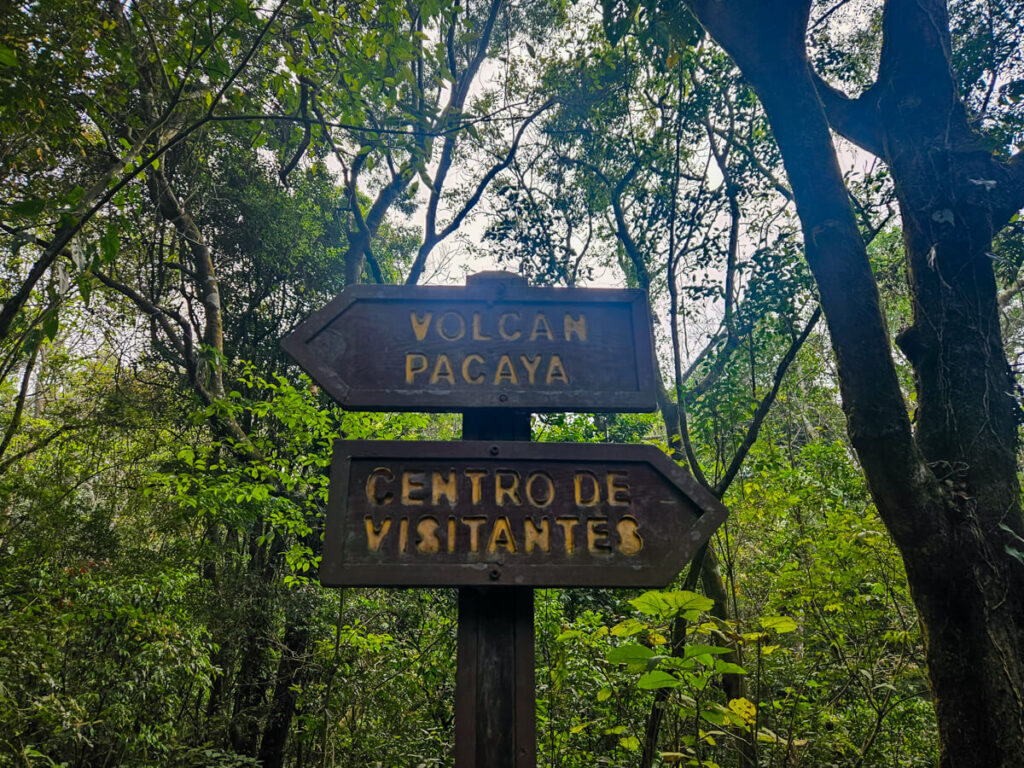 Signs for Pacaya Volcano and the visitors' entrance.