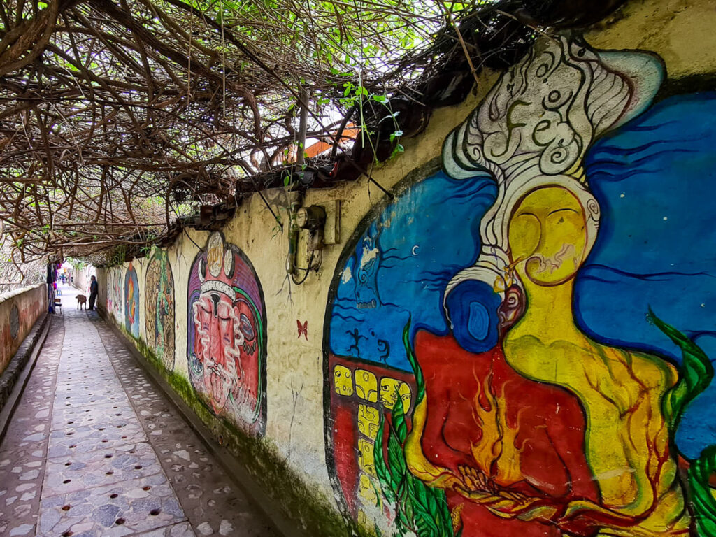 A painted walkway leading to the village of San Marcos La Laguna, Lake Atitlán.