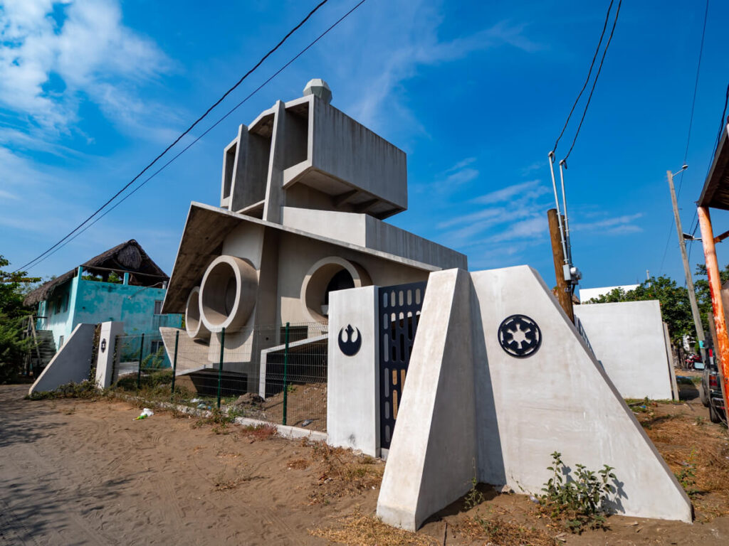 The futuristic The Spaceship Bar & Restaurant in El Paredón, Guatemala.