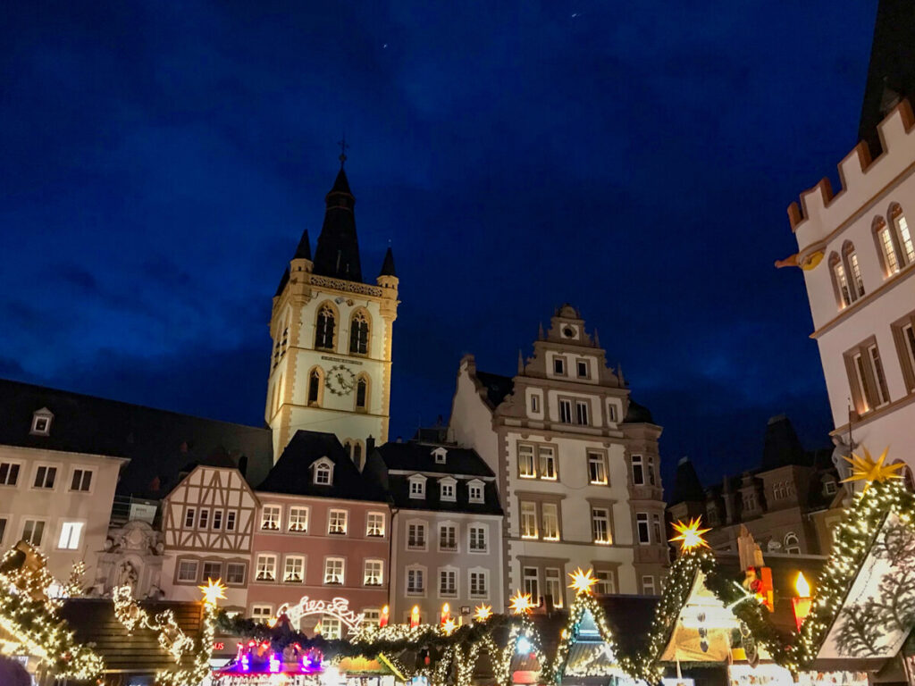 Trier, lit up with sparkling Christmas lights.