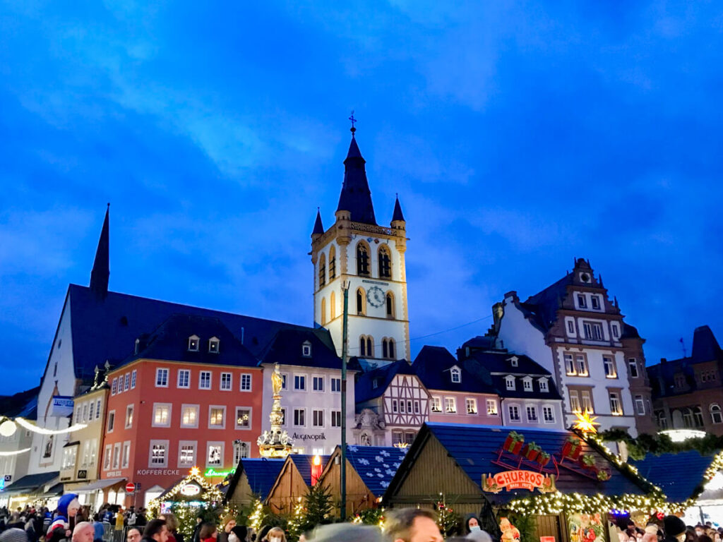 Trier, lit up with warm Christmas lights.