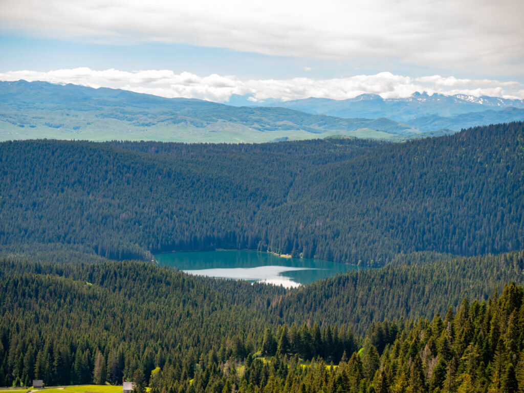 The dramatic blue Black Lake set against the surrounding green forest in Durmitor National Park