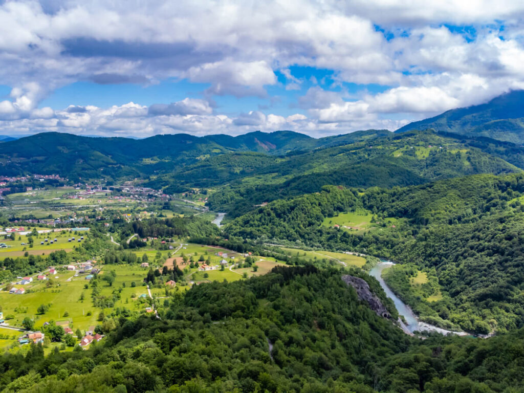 The luscious green forests and hills of Biogradska Gora as seen from a drone.
