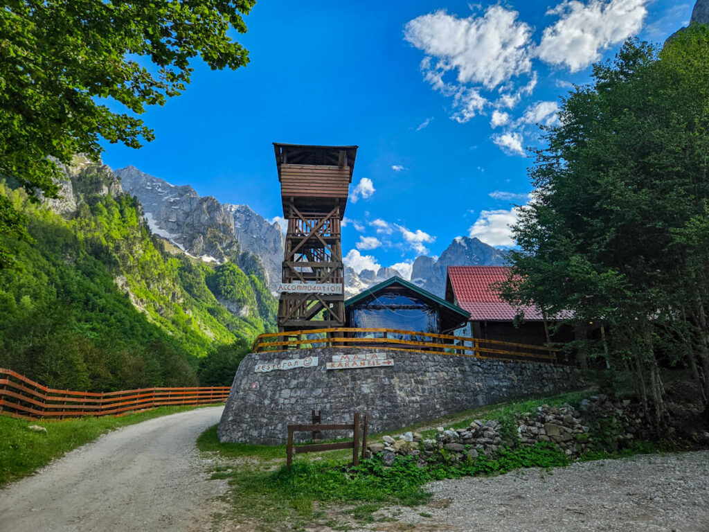 A wooden tower outside Katun Maja Karanfil, one of the most popular katuns in the Grebaje Valley.