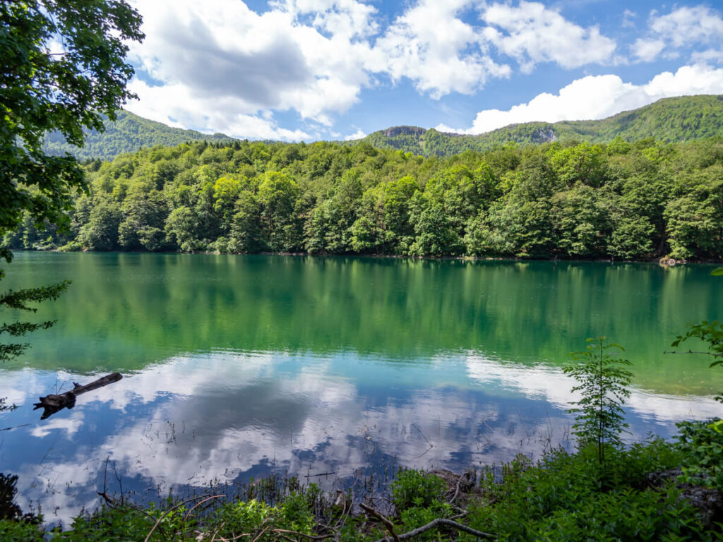 The still surface of the emerald-coloured Lake Biograd in Biogradska Gora National Park.