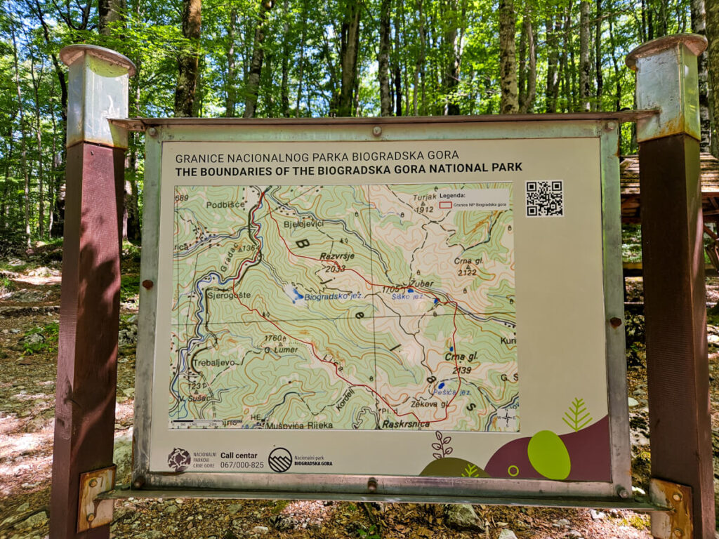 A map of the boundary of Biogradska Gora National Park in northern Montenegro.