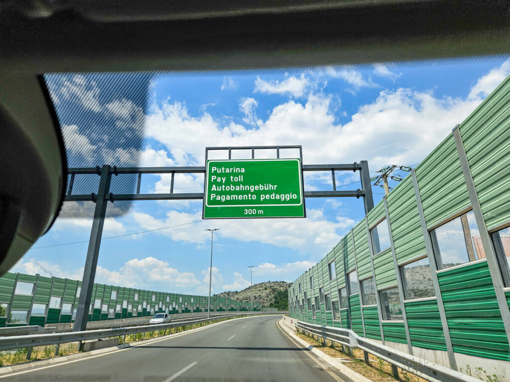 A sign indicating the start of the motorway north of Podgorica in Montenegro.