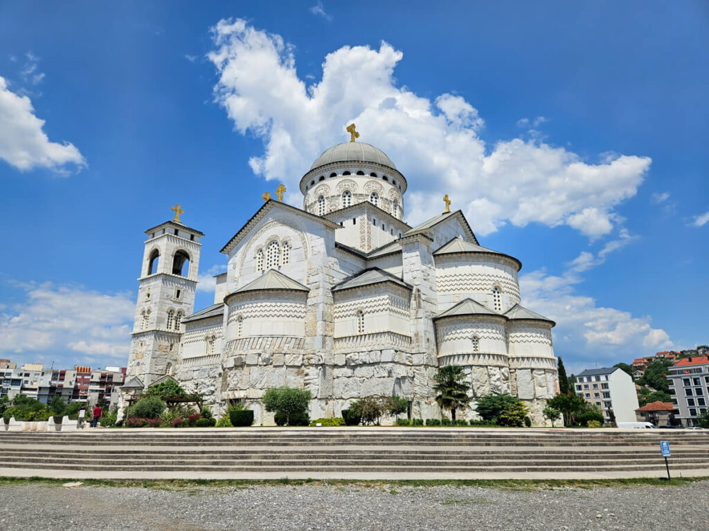 The white façade of the Temple of Christ's Resurrection in Podgorica.