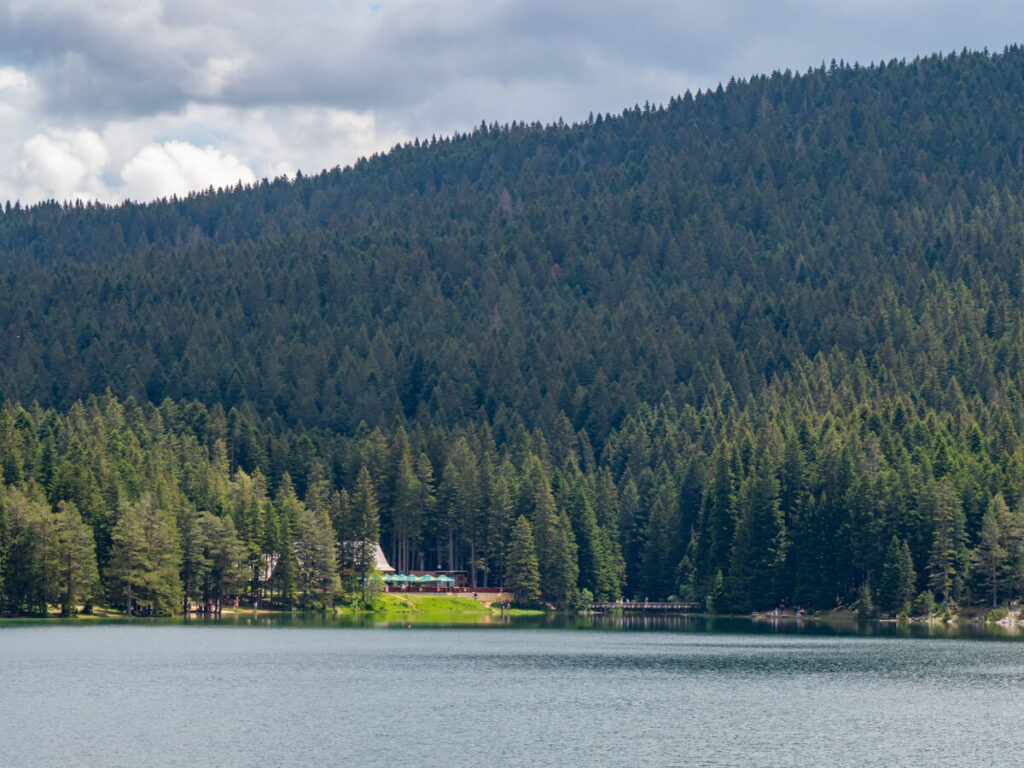 The restaurant at the Black Lake near Žabljak, viewed across the water.
